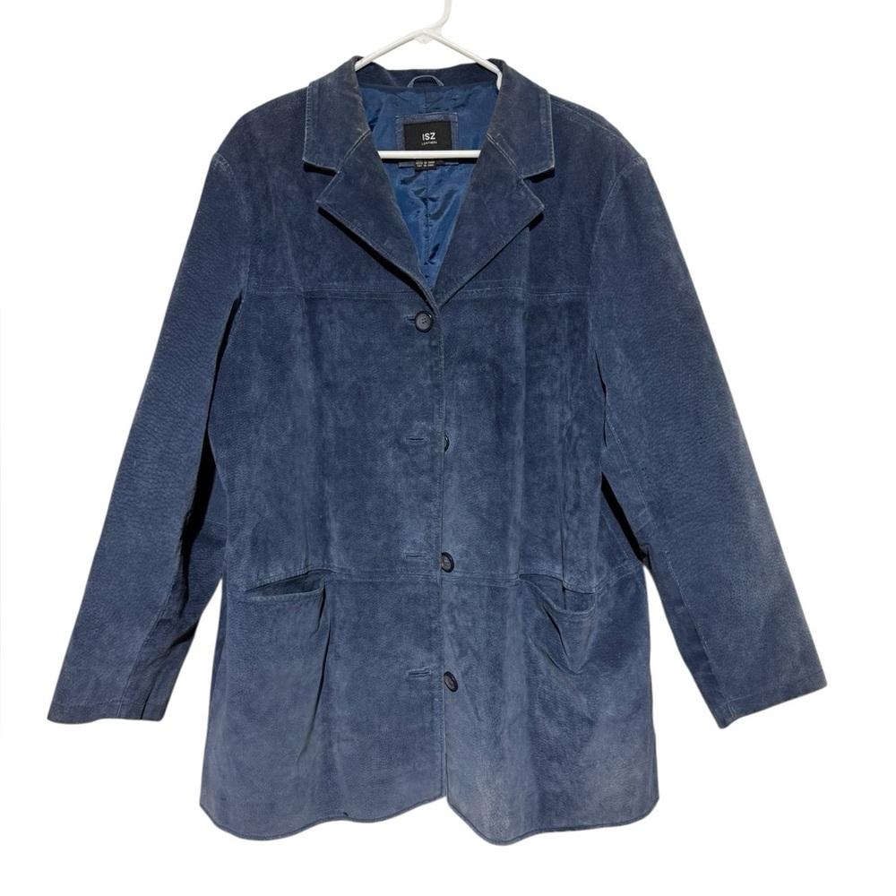 ISZ‎ Blue Leather Suede Jacket Coat Blazer Sz XL Classic Fall Western Southwest